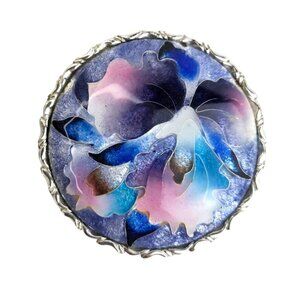 VTG BASSE-TAILLE Art Glass Hand Made Flower‎ Purple Orchid Pendant Brooch